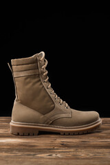 Beige leather summer boots for soldiers. Tactical shoes for military men - 504784718