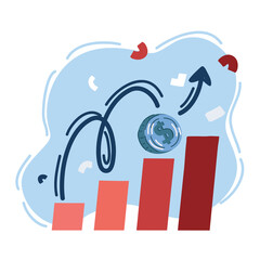 Vector illustration of dollar coin grown up on bar graph. Cent.