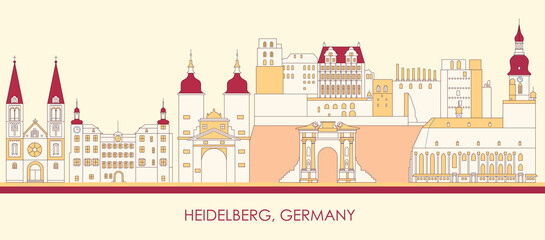 Cartoon Skyline panorama of city of Heidelberg, Germany - vector illustration