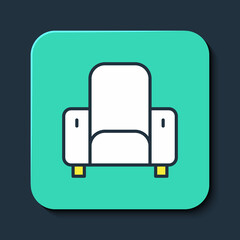 Filled outline Cinema chair icon isolated on blue background. Turquoise square button. Vector