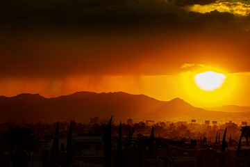 Sunset at the iconic Cerro del muerto, in the city of Aguascalientes, Mexico. Cloudy day at sunset
