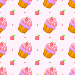 Seamless Pattern Abstract Elements Fast Food Cupcake Vector Design Style Background Illustration Texture For Prints Textiles, Clothing, Gift Wrap, Wallpaper, Pastel