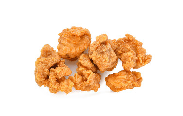 Fried popcorn chicken isolated on white background. Top view
