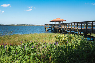Griffin Park fishing pier on Little Lake Harris in Howie in the Hills, Florida