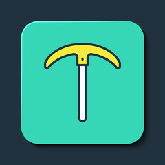 Filled outline Pickaxe icon isolated on blue background. Turquoise square button. Vector