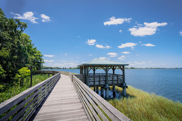 Palm Island Park a nature preserve with a boardwalk on Lake Dora in Mount Dora, Florida