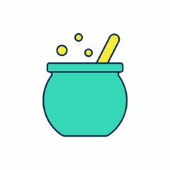 Filled outline Halloween witch cauldron icon isolated on white background. Happy Halloween party. Vector