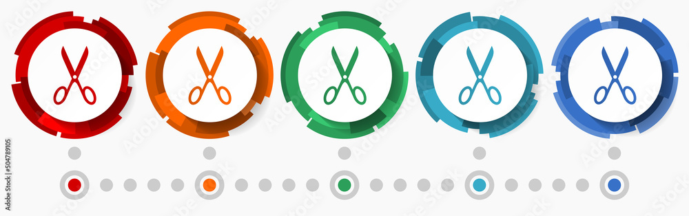 Fototapete Scissors concept vector icon set, modern design abstract web buttons in 5 color options, infographic template