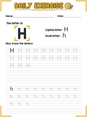 Alphabet Letter Tracing Practice and Handwriting Exercise for Kids in Primary and Kindergarten School