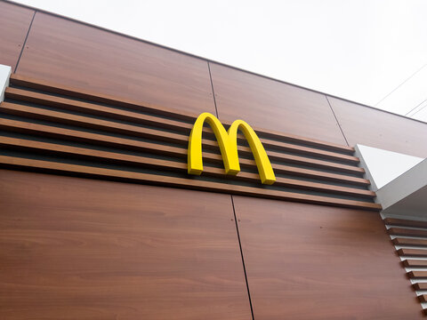 Sankt-Petersburg, Russia, May 15, 2022: McDonald's restaurant sign or logo. McDonald's is the world's largest chain of hamburger fast food restaurants. McDonald's logo