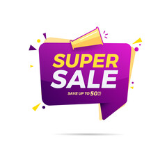 Super Sale Text on Label with Megaphone for Shopping Advertising