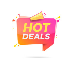 Hot Deals Text on Label with Megaphone for Shopping Advertising