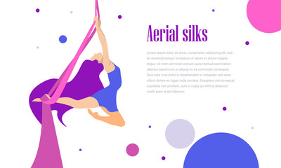 Obraz na płótnie Canvas Silhouettes of a gymnast in the aerial silks. Vector illustration isolated with white background