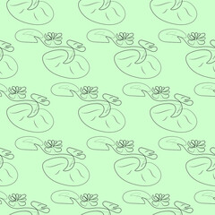 Seamless pattern with blooming water lilies, linear endless texture. Vector illustration for wallpaper, textiles, wrapping paper