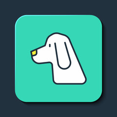 Obraz na płótnie Canvas Filled outline Hunting dog icon isolated on blue background. Turquoise square button. Vector