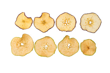 Fototapeta na wymiar dried sliced apples, close-up, on a white background