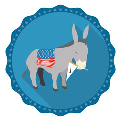 Button with donkey, saddle and pennant for American elections, Vector illustration