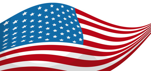 Banner with patriotic and long waving American flag, Vector illustration