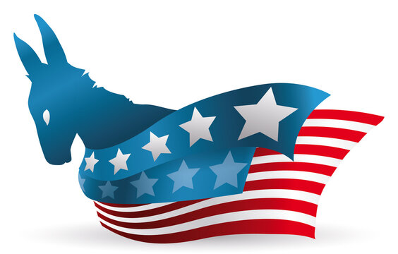 Blue donkey silhouette and conceptual U.S.A. flag, Vector illustration