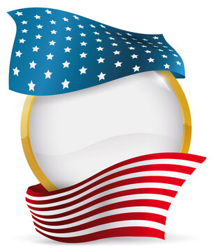 Golden button with American flag around it, Vector illustration