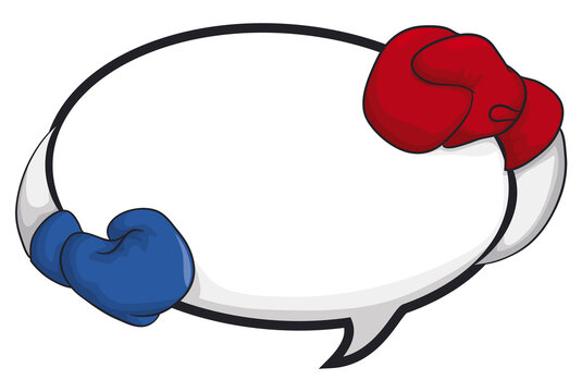 Speech bubble template with different color boxing gloves, Vector illustration