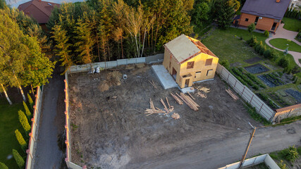 Construction of new and modern modular house. Walls made from composite wooden sip panels with...