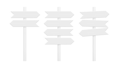 Signpost template set. White blank left and right arrows. Vector mockup.