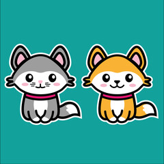 Cute Kawaii Cat and dog