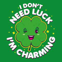 Cute kawaii lucky four leaf clover