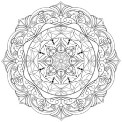 Colouring page, vector. Mandala 8, ethnic pattern, object isolated on white background.