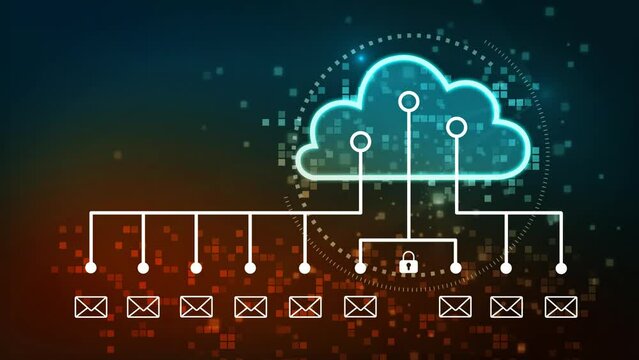 Futuristic cloud with pixel digital transformation abstract new technology blue green background. Artificial intelligence and big data concept. Business industry and wifi data storage communication