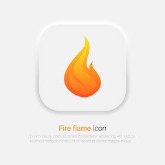 Fire, flame. Red orange flame gradient icon in trendy neumorphism style. Vector EPS 10