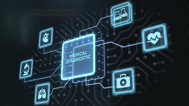 Modern technology in healthcare, medical diagnosis. Medical Diagnostic inscription on virtual screen.