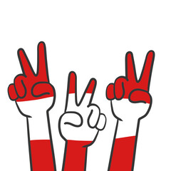 Austrian patriotism. Cartoon Hands show victory sign. Fingers with V