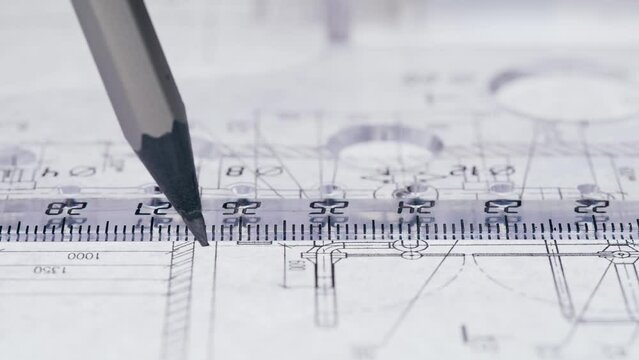 Plan blueprint close-up. Architect designer drawing, professional engineer working, interior creator making architectural house project, drafting building. 