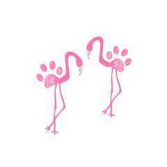 Made of flamingo illustration with pink paw prints. Pet shop, kids, baby shower, t-shirt, fabric textile design for children textile design element