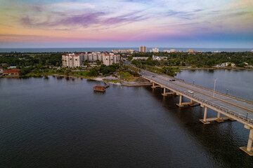 Fototapeta na wymiar Aerial view of Ormond Beach, Florida, over the Halifax River