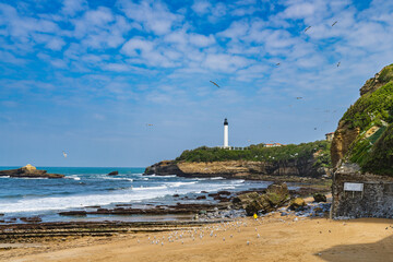 The lighthouse of the city of Biarritz in France. - obrazy, fototapety, plakaty