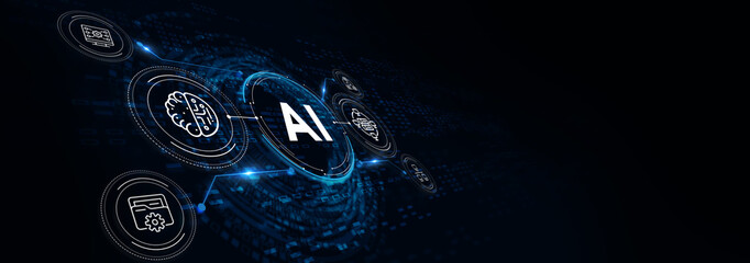 AI Learning and Artificial Intelligence Concept. Business, modern technology, internet and networking concept. 3d illustration