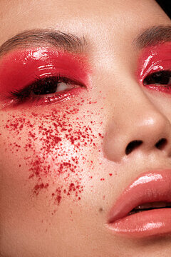 Closeup portrait of asian woman with creative makeup