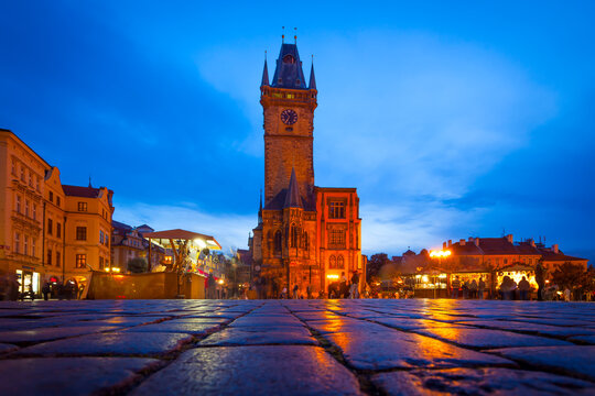 City hall at Old Town Square in Prague at dusk