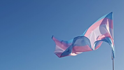 transgender flag blowing in the wind against the light - Powered by Adobe