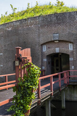 Fort aan de Ossenmarkt (Vesting Weesp) of the Defence Line of Amsterdam. Fort Ossenmarkt is a small tower fort built in 1861.Weesp (near Amsterdam), the Netherland.