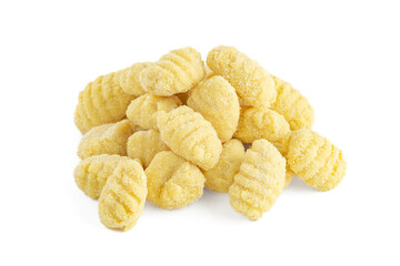 Traditional Fresh gnocchi pasta uncooked isolated on white background, pasta fresca
