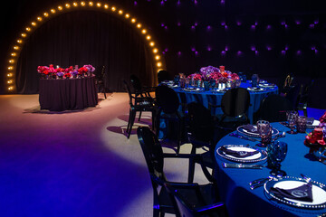 Tables sets for wedding or another catered event dinner