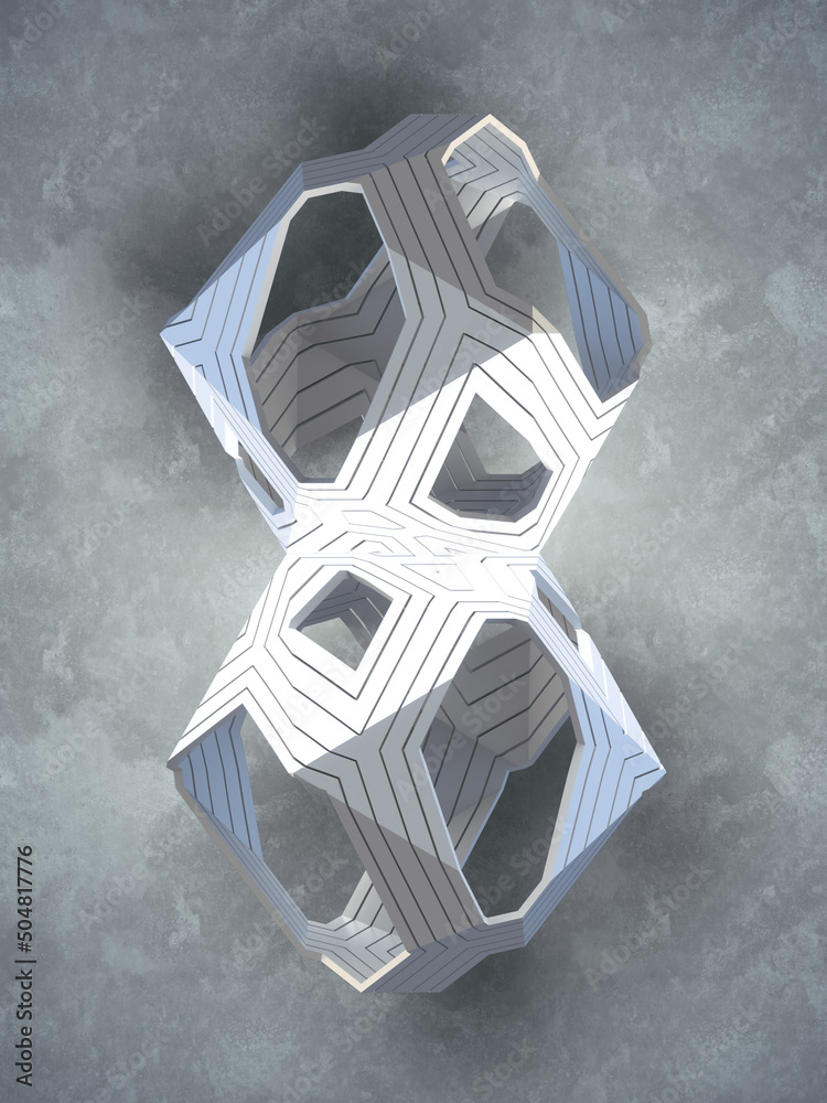 Poster White geometric figure with a shadow on gray grungy wall. Abstract background. 3d rendering digital illustration