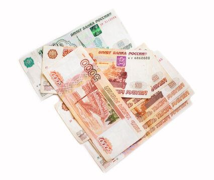 Russian money. Five thousands rubles on white background