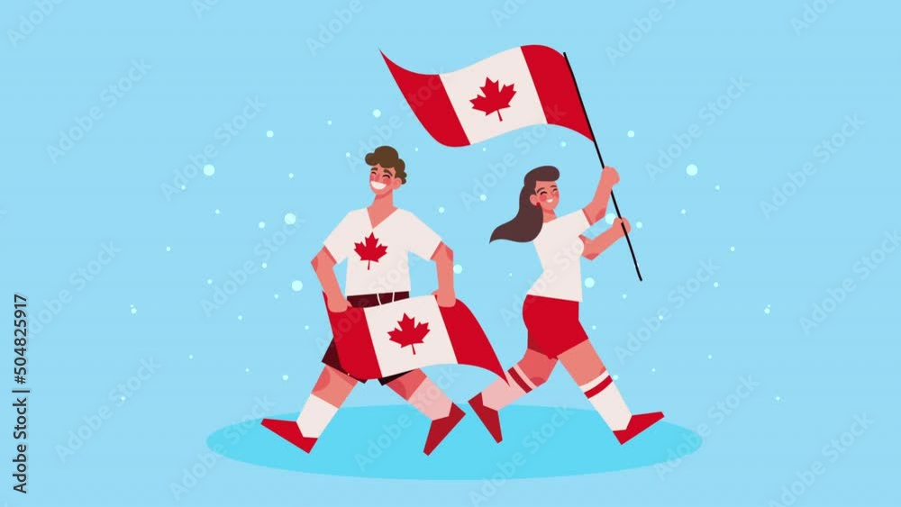 Canvas Prints canadian kids with flags celebration animation