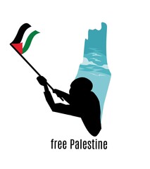 illustration of silhouette of a person with a palestine flag