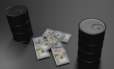 Money and barrel of petroleum concept dollar industry 3d render